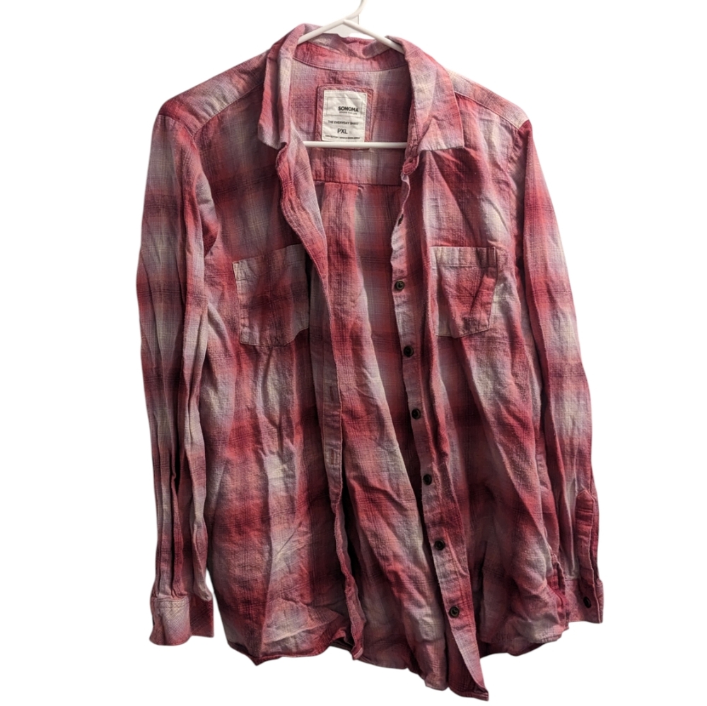 💥 Sonoma Pink And White Plaid Flannel PXL